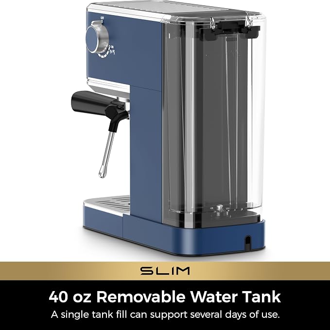CHULUX Slim Espresso Machine with Milk Frother for Home Latte, Dark Blue | Precise Pressure Gauge, Food-Grade Materials, 20 Bar Italian Pump, Professional Temperature Control System, Stainless Steel