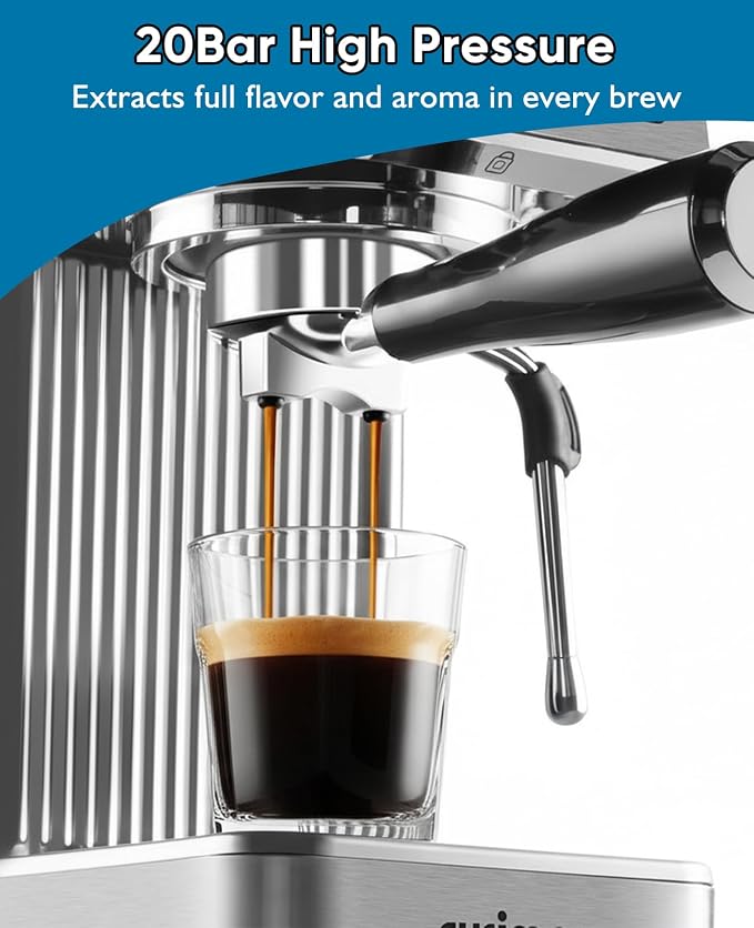 CUSIMAX Espresso Machine with Powerful Steam Wand for Latte & Cappuccino | 20Bar Compact Coffee Machine Stainless Steel Espresso Maker with 34oz Remevable Water Tank