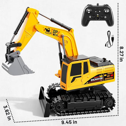 Remote Control Excavator Toys for Boys Age 6-12, 11CH 2.4Ghz RC Sand Digger with Metal Shovel Lights/Sounds, Construction Truck Toys for Boys 3 4 5 6 7 8 9 10 11 12 Year Old Kids