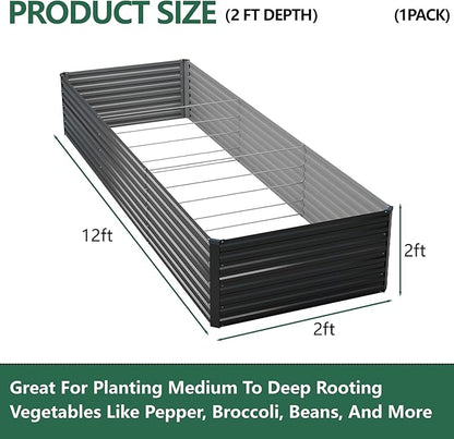 Vengarus 12x2x2FT Galvanized Raised Garden Bed Kit, Large Rectangle Elevated Planter for Vegetables, Flowers, Herbs and Succulents - 359 Gallon Capacity,Black