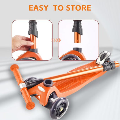 3 Wheel Scooter for Kids Ages 6-12,Kids Scooter with Light Up Wheels, Sturdy Deck Design, and 4 Height Adjustable Suitable for Kid Ages 3-12