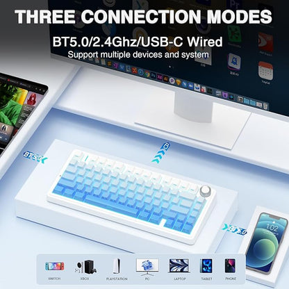 AULA F75 Pro Wireless Mechanical Keyboard,75% Hot Swappable Custom Keyboard,RGB Backlit,Pre-lubed Linear Switches,Side Printed PBT Keycaps Mechanical Gaming Keyboards,Gradient Blue