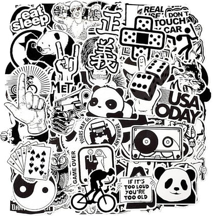 QTL Black and White Stickers for Adults, Funny Vinyl Stickers for Laptop, Skateboard, Bumper, Car Decals, Waterproof Pack, 100PCS