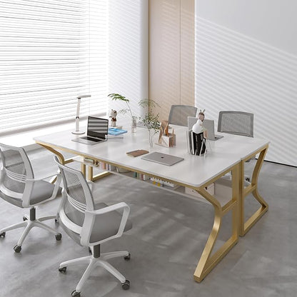 OSCHF 71-Inch Extra Long Desk with Storage Shelf, Gold | Double Long Writing Table, Space-saving, 2-Person Workstation, Modern Study Work Computer Desk, For Home Office