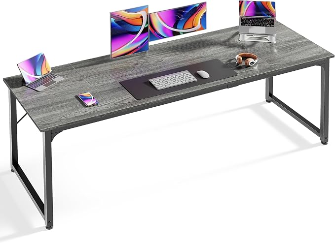 Huuger Computer Desk, 70 Inch Office Desk, Gaming Desk with Storage, Writing Desk Work Desk for Home Office, Study, Long Simple Desk, Large Legroom, Metal Frame, Grey