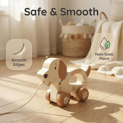 Baby Toys Car,Wooden Pull Along Toddler Toy, Developmental Toy for 1 Year Old Girl Boy Birthday Gift (Cute Dog)