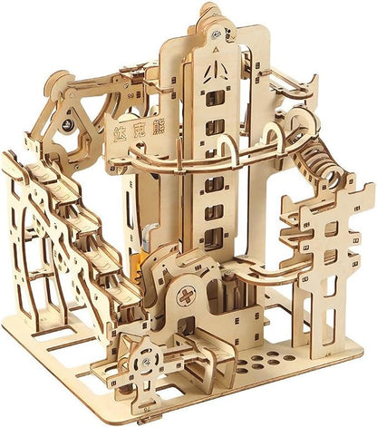 Adult 3D Wooden Marble Run Puzzle Kit, DIY Mechanical Model Construction Set, Educational STEM Puzzle Desktop Toy or Decorative Item for Teens Aged 14 and Up
