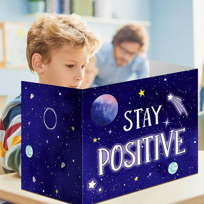 Affrolling 24 Pcs Inspirational Privacy Folders Bulk for Students Cardboard Privacy Boards Desk Divider Panel Waterproof Testing Divider for Classroom Back to School Study Supplies (Space)