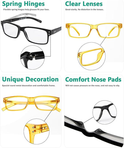 Eyekepper Vintage Reading Glasses for Men - 3 Pairs Black and 2 Pairs Yellow - Spring Hinges Classic Readers +1.00