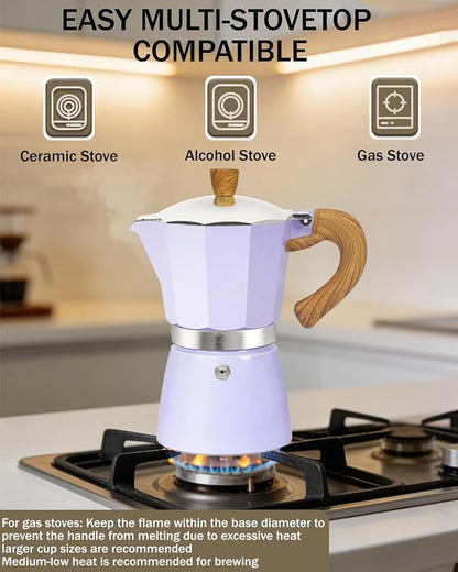 Coffee Maker Stovetop Espresso Maker 12 Cup Aluminum Moka Pot Percolator 20oz 600ml Easy Brewing for Electric Ceramic Stoves Home Camping Italian Cuban Café Classic Purple