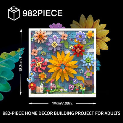 TG BLOCKS Micro Brick Flower World Building Set, 3D Floral Wall Art Home Office Decoration or Table Display, Creative Building Craft Set, Ideas Gift Building Toy for Adults,Teens Ages 8+ Kids