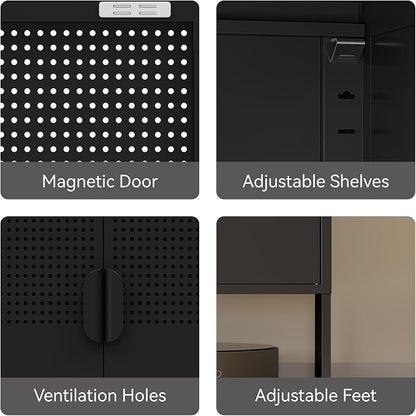 COFaR TV Stand for TVs up to 75 Inch, 40‘’L Media Console with Ventilation Doors, Metal Entertainment Center with Adjustable Shelves & 120Lbs Storage for Living Room & Bedroom, Black