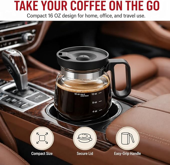 Coffee Pot Mug with Lid, 16oz Glass Mini Coffee Pot Cup, Heat-Resistant Clear Travel Mug, Spill-Resistant Novelty Coffee cup for Office Desk & Coffee Lovers gift