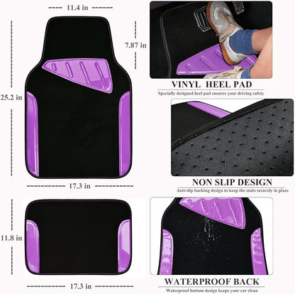 CAR PASS Jelly Waterproof Universal Fit Car Floor Mats, Girly Car Carpet Mats with Anti-Slip Nibbs Backing & Driver Heel Pad Fit for SUV, Vans, sedans, Trucks,Cute car mats of 4pcs for Women (Purple)