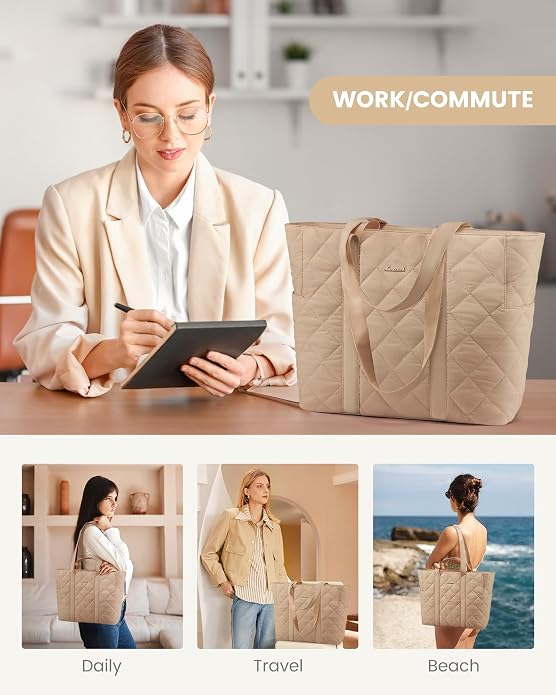 LOVEVOOK Tote Bag for Women,Light Puffer Tote Bag with Multi-pockets,Stylish Carry on Laptop Bags for Daily,Travel,Work,Gym
