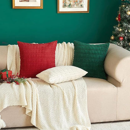 MIULEE Pack of 2 Dark Green Corduroy Decorative Pillow Covers 20x20 Inch Soft Boho Striped Throw Pillow Covers Modern Farmhouse Home Decor for Sofa Living Room Couch Bed