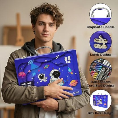 88Pcs Astronaut Markers Set, Drawing Set For Artist, Portable Art Case, Color Pencils, Pressed Powder, Acrylic Marker, Oil Pastels with Case ect