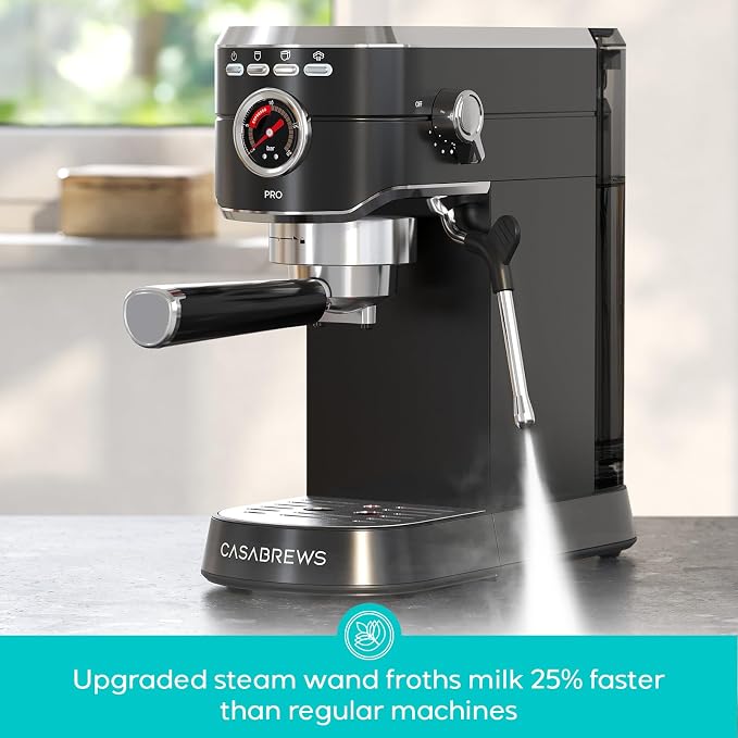 CASABREWS 5418 PRO Espresso Machine, Coffee Maker with Fast Heating System | Brew Ready in 5 seconds, Brews 2+ milk drinks in a row, 20-Bar Pump, Built-in Pressure Gauge, Pro Steam Wand for Lattes