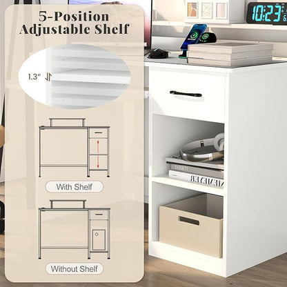 Giantex White Desk with Drawers, Modern Home Office Desk with Keyboard Tray, Monitor Stand & Adjustable Shelf, PC Laptop Table Computer Workstation, Study Writing Desk for Small Spaces, Bedroom