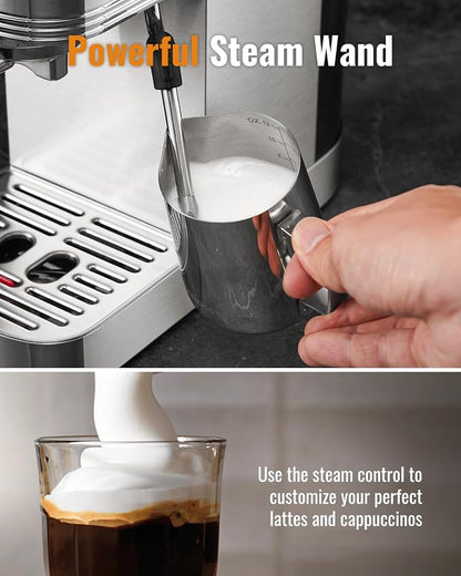 SHARDOR Espresso Machine 20 Bar, Professional Espresso Machine with Milk Frother and Touchscreen, Expresso Coffee Machines with Adjustable Temperature,for Cappuccino, Latte, Stainless Steel, Silver