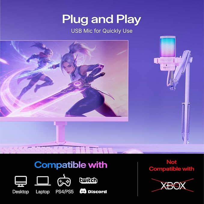 MAONO DGM20S USB Microphone for PC with Clear Voice & Noise Reduction | RGB Lighting, Tap-to-Mute, Gain Control, Monitoring and Boom Arm for Discord Gaming, Streaming, Content Creation.Pink