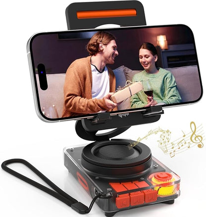 ANCwear Bluetooth Speaker Phone Stand for Desk, Portable Wireless Speaker with Adjustable Cell Phone Holder, Bluetooth 5.4 Audio Stand with TF Card Slot for Kitchen Bedside, Cool Tech Gift