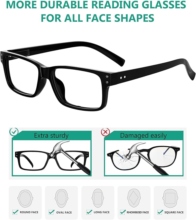 Eyekepper Vintage Reading Glasses for Men - 5 Pack Classic Readers with Spring Hinges +0.75