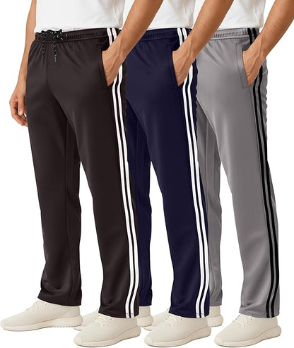 3 Pack Men's Mesh Open Bottom Sweatpants Active Athletic Workout Gym Pocket | Available in Big & Tall, Uncuffed, Elastic Waistband, Drawstring, Straight Leg, Running, Jogging, Exercise, Training, Sports