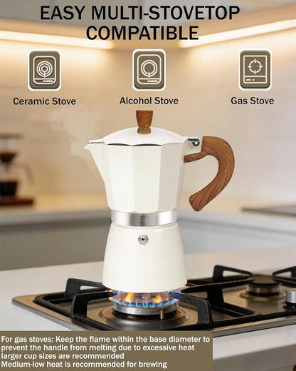 Coffee Maker Stovetop Espresso Maker 12 Cup Aluminum Moka Pot Percolator 20oz 600ml Easy Brewing for Electric Ceramic Stoves Home Camping Italian Cuban Café Classic White