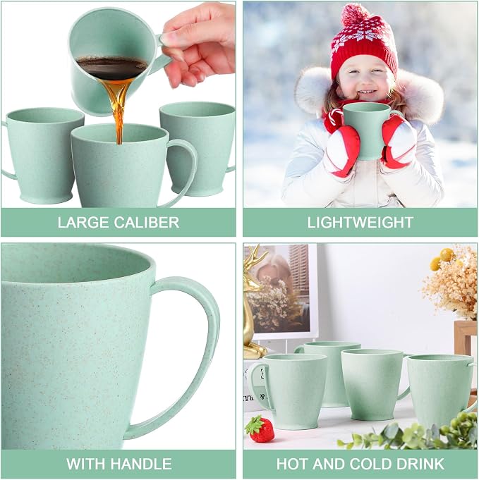 Zopeal 32 Pack Wheat Straw Plastic Coffee Cups Mugs 10 Oz Reusable Plastic Cup Mug with Handle Lightweight Microwavable Dishwasher Safe Unbreakable for Tea Milk Water Juice Coffee (Multicolor)