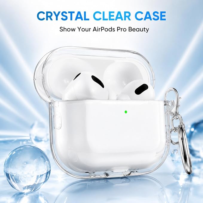 for AirPods Pro 3 Clear Case 2025, Military-Grade Shockproof, Soft TPU Highly Transparent Anti-Yellowing for AirPods Pro 3 Case with Cleaning Kit & Cute Round Buckle, Clear White