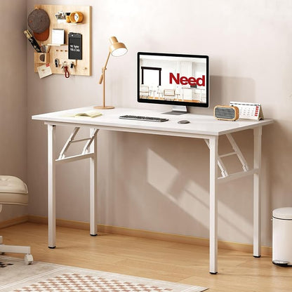 Need Office Computer Desk 39.3 Inch Sturdy Folding Laptop Table White | White Frame Writing Gaming Work Table/Foldable Home Office Desk/Sewing Table, No Assembly Required