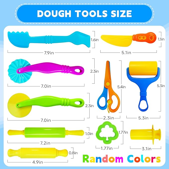28Pcs Dough and Clay Play Tools Kit for Kids, Modeling Clay Accessories with Animal Cutters, Rolling Pins, Safety Scissors, Dough Extruder & Rollers
