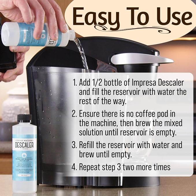 IMPRESA Coffee Machine Descaler - Machine-Safe Formula & Descaling Solution - Universal Descaler for Coffee Maker Compatible with Keurig, Nespresso, Breville & More - 3 Pack, 6 Uses, Made in USA