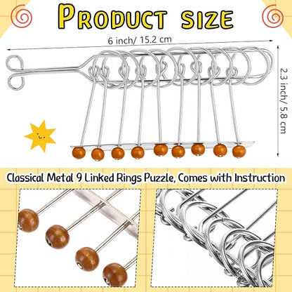 Metal Wire Puzzle Set of 8 with Pouch, Brain Teaser Puzzles IQ Test Ring Disentanglement Unlock Interlock Game Trick Metal for Party Favor Challenge (E Style)