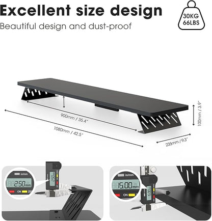 Fenge Dual Monitor Stand Riser, 42.5 Inch Desk Top Shelf for 2 Monitors, Computer Stands for Desk, Wood & Steel Desktop Riser for Laptop, PC, Printer