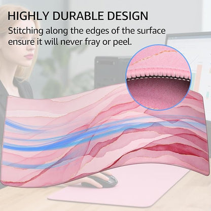 KTRIO Large Gaming Mouse Pad, Desk Mat, 31.5 x 15.7 in, Pink Glow, XXL | Smooth Micro-Weave Surface, Artistic Pattern Design, Non-Slip Rubber Base, Durable Stitched Edges, Office & Home Use