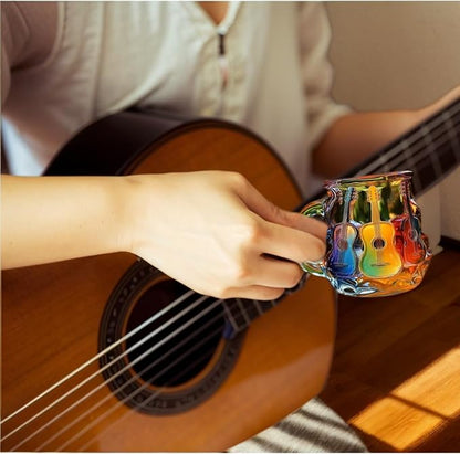 3D Guitar Art Glass Coffee Mug 12 oz – Colorful Handcrafted Cup for Coffee, Tea, Milk – Music Lover Gift – Artistic Glass Mug for Men & Women – Unique Home Décor