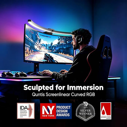 Quntis Curved Monitor Light Bar 15 RGB Backlight for 34"+ Screens, Computer Bar Lights Foldable Dual Light with Color Temperature Brightness Stepless Dimming, No Glare Desk Lamp for Home Office Gaming