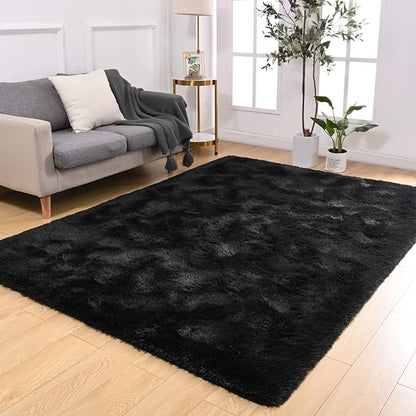 Softlife Rug for Bedroom 4x5.3 Feet Area Rug for Living Room Super Soft Shaggy Rugs for Kids Room Fluffy Fuzzy Carpets Long Plush Bedside Rug Nursery Christmas Home Decoration for Boys Girls, Black