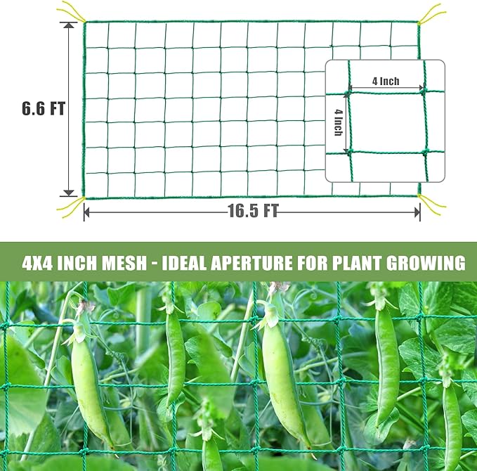 Trellis Netting, Garden Trellis Netting for Climbing Plants, 16.5x6.6Ft Plant Netting for Cucumber, Tomato, 27 Strands Nylon & 4x4 Inch Mesh, Grow Net for Vines, Fruits, Vegetables, Grapes, Beans,Peas