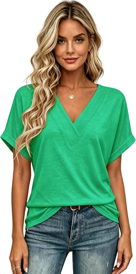 T Shirts Short Sleeve V Neck Tees Womens Tops Beach Vacation Fashion Clothes 2026 Casual Summer Spring Fall Outfits