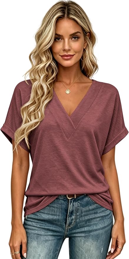 T Shirts Short Sleeve V Neck Tees Womens Tops Beach Vacation Fashion Clothes 2026 Casual Summer Spring Fall Outfits