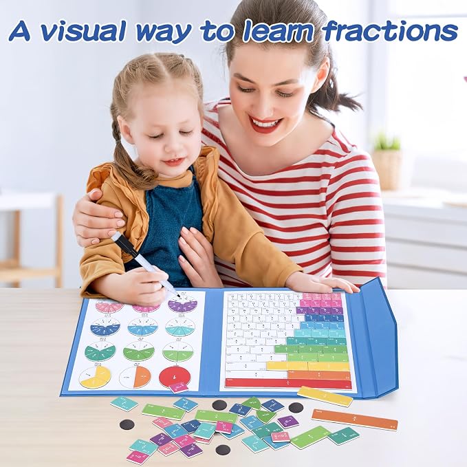 Magnetic Fraction Educational Puzzle, Magnetic Fraction Tiles and Circles, Elementary Fraction Manipulatives, Montessori Math Teaching Aid for Kids