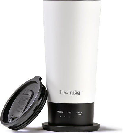Nextmug Go - Temperature-Controlled, Self-Heating Travel Mug | (White - 16 oz.) – No App, Long-Lasting Battery for Work & Study, Great Gift for Coffee Lovers