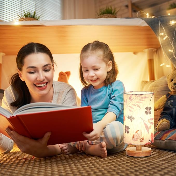 Fenmzee Small Table Lamps (Butterfly Cream Shade, 9" Inline Control) | 3000K LED Blub Included | 680 Lumens | Easy Assembly | Minimalist Design | E26 | for Kitchen | for Kids Room
