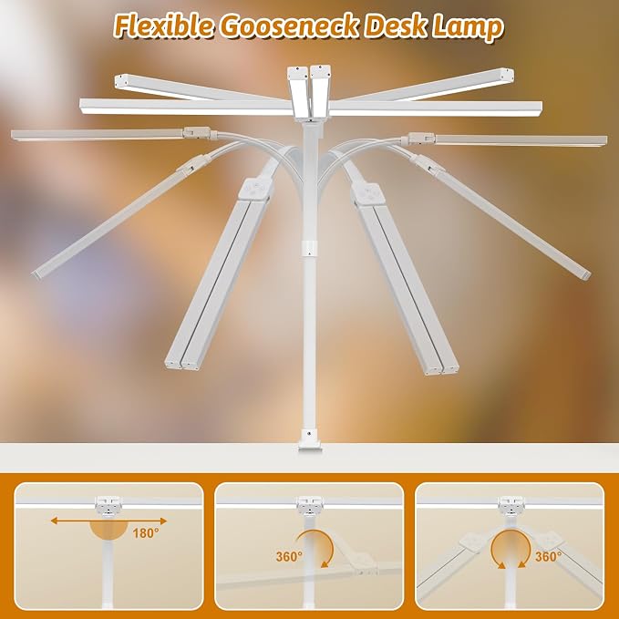LED Desk Lamp with Clamp, Dual Head Monitor Light, Remote | 24W Dimmable Eye-Caring Task Lamp with Timer, Anti-Glare Cover and Gooseneck for Home Office Dorm, Workbench and Study