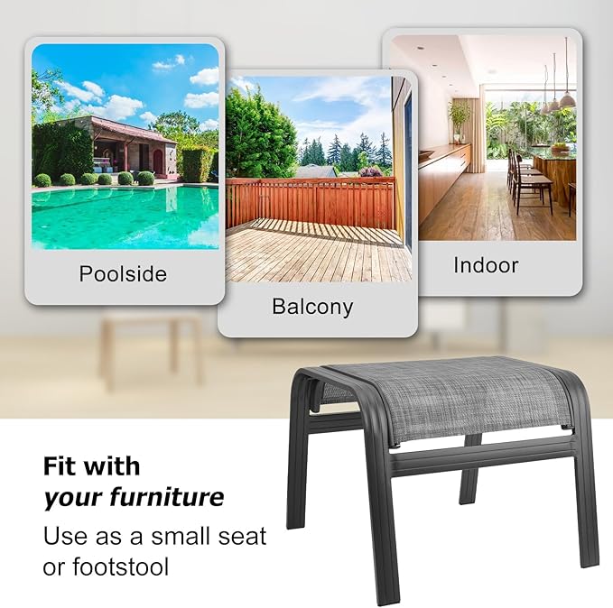 Patio Outdoor Ottoman Footstools Assembled Aluminum Footrest Side Table Small Chairs Patio Ottoman 2 Set Grey