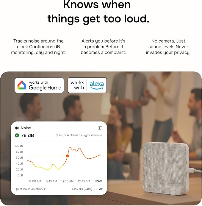 Layla Noise & Security Monitoring Device for Airbnb, Rental, Office & Home | Noise, Humidity & Occupancy Sensor, Intruder Detection, Guest Counting | Radar-Based Motion Detection | Privacy-Safe
