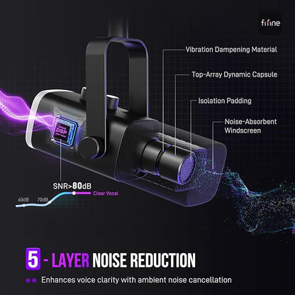 FIFINE AmpliGame AM8T XLR/USB Gaming Microphone Set, Dynamic PC Mic | Streaming RGB Mic Kit with Boom Arm Stand, Mute Button, Headphones Jack, for Podcasting Recording Vocal Voice-Over